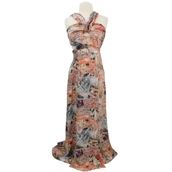 NWT H&M Studio Women's Beige‎ Draped Patterned Maxi Side Slit Dress Size Medium - Picture 2 of 9